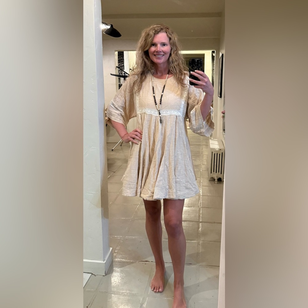 Spell Paloma Mini Dress L Boho Cotton Natural Earthy Flowy Festival